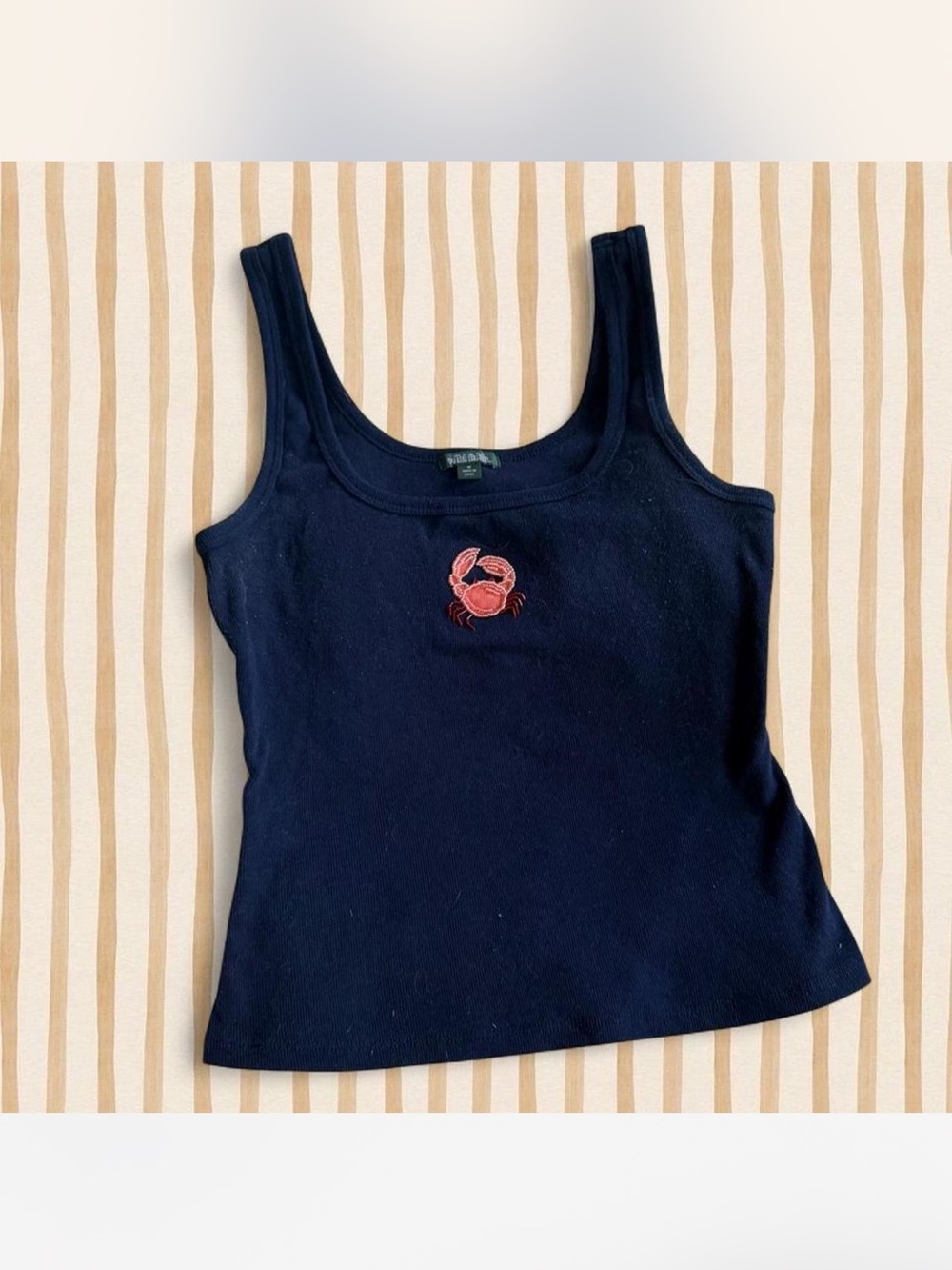 wild fable Navy Tank Top with Red Crab Embroidery